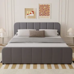 Tampa lit coffre 140x190cm en velours gris