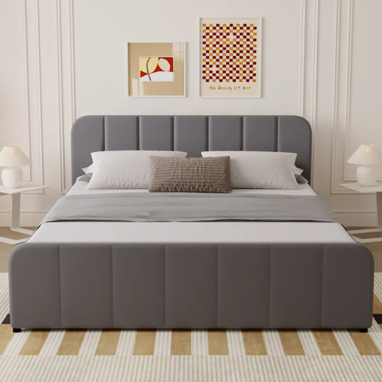 Tampa lit coffre 140x190cm en velours gris