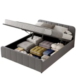 Tampa lit coffre 140x190cm en velours gris