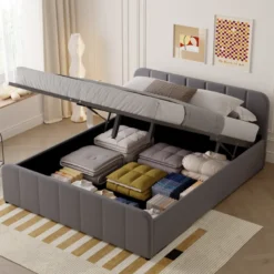Tampa lit coffre 140x190cm en velours gris