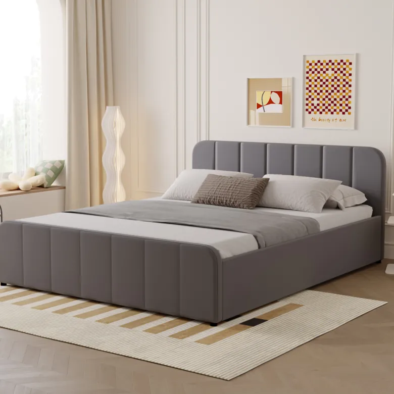 Tampa lit coffre 140x190cm en velours gris