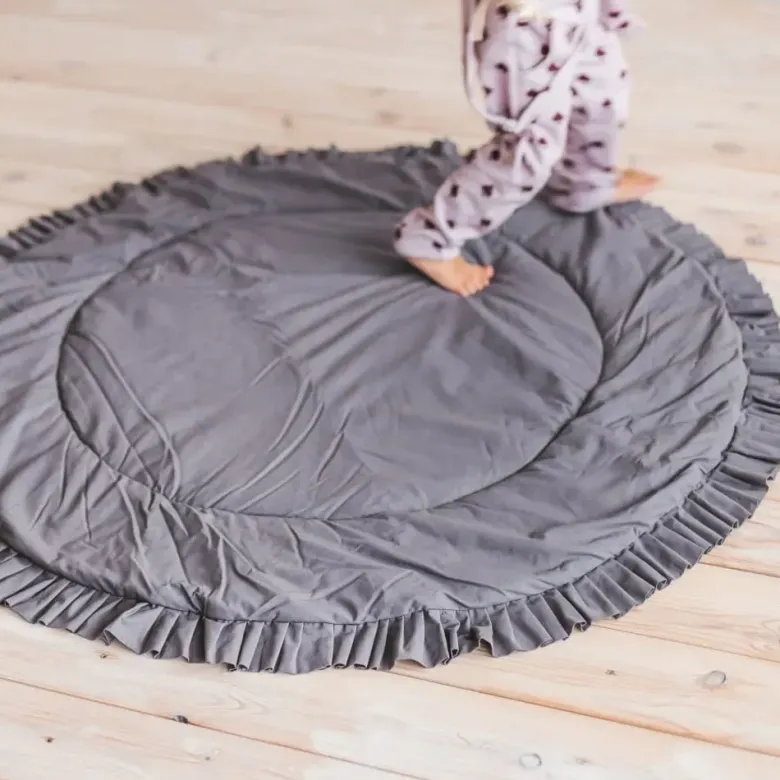 Tapis de jeu avec bordure pour enfant en tissu gris