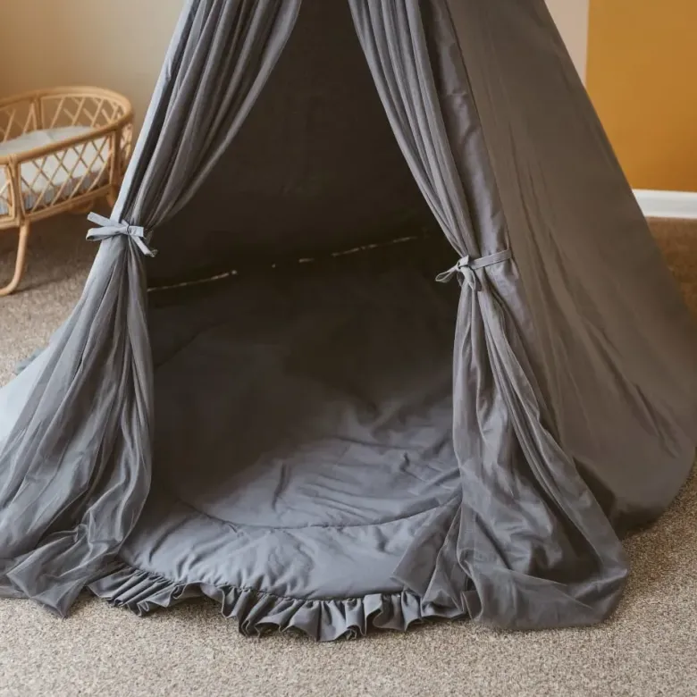 Tapis de jeu avec bordure pour enfant en tissu gris