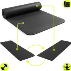 Tapis de yoga et fitness hypermotion nbr 183x61x0,8 cm noir avec sangle