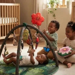 Tapis d'éveil premium 2-en-1 spirale d'activité incluse - la jungle Vert