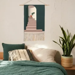 Tapis mural tissé pour enfant en coton et lin medina multicolore