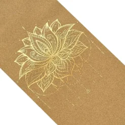Tapis yoga voyage liège fleur lotus or