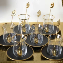 Tasses à thé noir et or - lot de 6