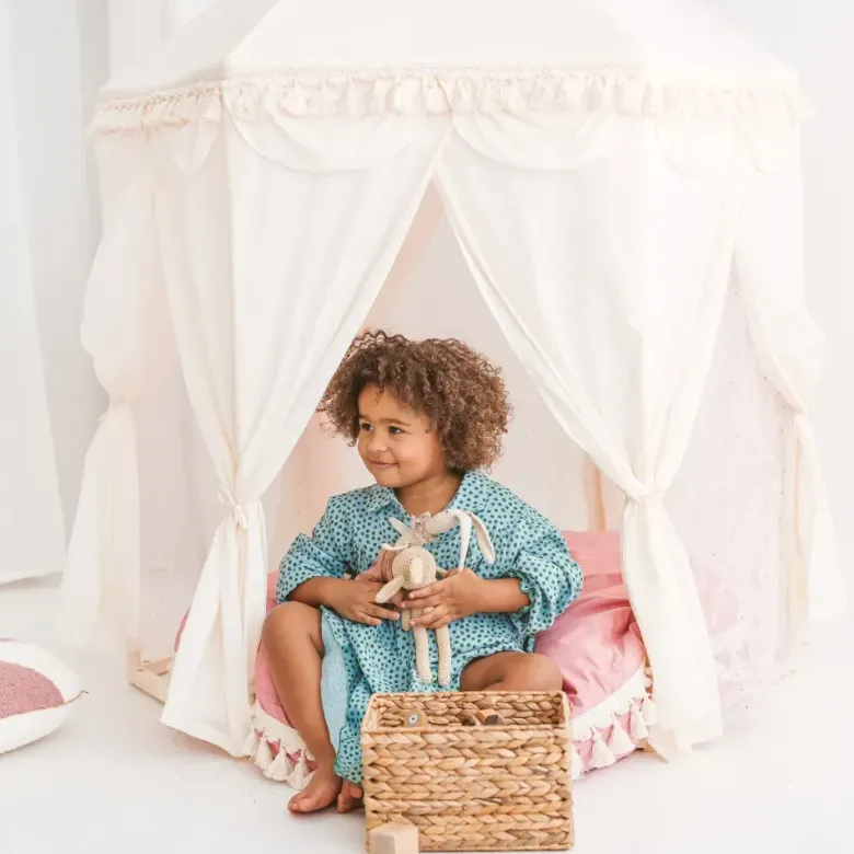 Tente d'intérieur pavillon avec tapis pour enfant en tissu rose