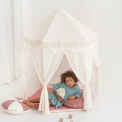 Tente d'intérieur pavillon avec tapis pour enfant en tissu rose