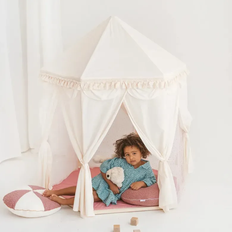 Tente d'intérieur pavillon avec tapis pour enfant en tissu rose