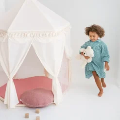 Tente d'intérieur pavillon avec tapis pour enfant en tissu rose