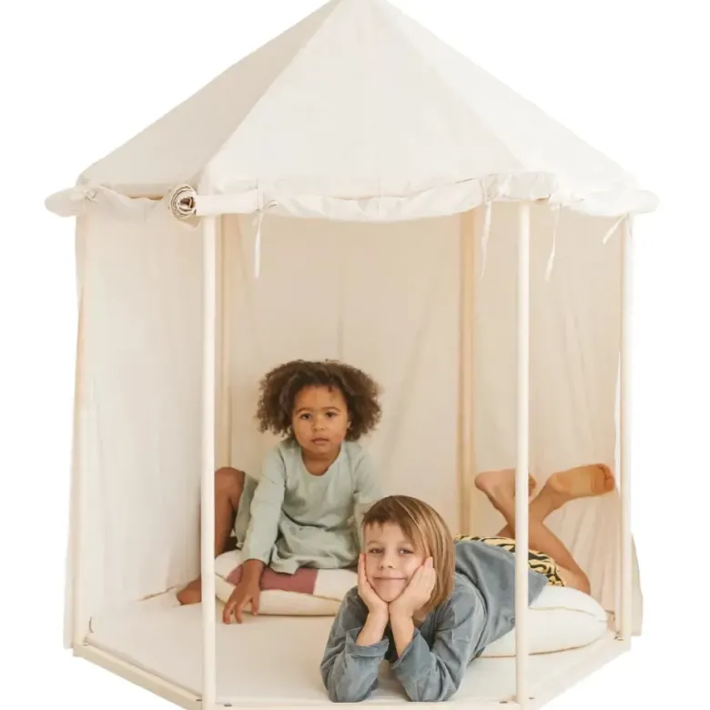 Tente d'intérieur pavillon avec tapis pour enfant en tissu beige