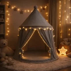 Tente enfant château de fée avec tapis gris
