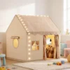 Tente maison avec guirlande pour enfant en polyester beige