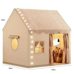 Tente maison avec guirlande pour enfant en polyester beige