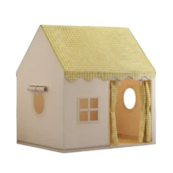Tente maison avec guirlande pour enfant en polyester jaune