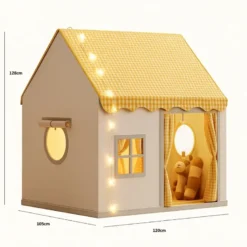 Tente maison avec guirlande pour enfant en polyester jaune