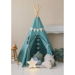 Tente tipi avec guirlande - bleu etoile