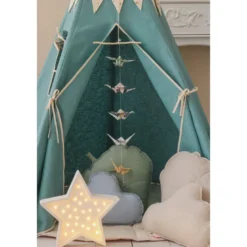 Tente tipi avec guirlande - bleu etoile