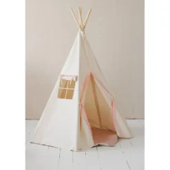 Tente tipi avec pompoms - beige rose