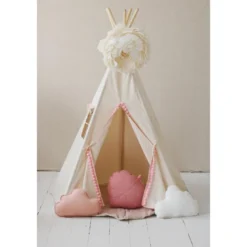 Tente tipi avec pompoms - beige rose