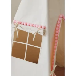Tente tipi avec pompoms - beige rose