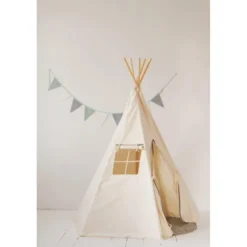 Tente tipi avec pompoms - beige gris