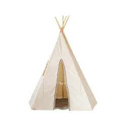 Tente tipi avec pompoms - beige gris