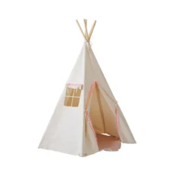 Tente tipi fluffy pompoms avec tapis - b