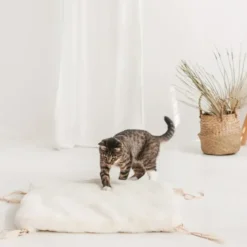 Tente tipi pour chats chiens et lapins avec tapis en fausse fourrure medium ecru