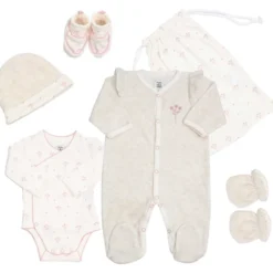 Tenue de naissance - fleurs ecru 0 mois