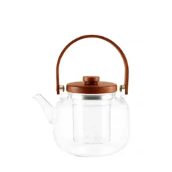 Théière en verre avec anse en bois