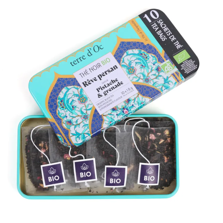 Thé noir bio Rêve Persan pistache grenade 10 sachets terre d'Oc