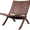 Tiko-fauteuil pliant en teck massif et cuir marron