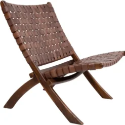 Tiko-fauteuil pliant en teck massif et cuir marron