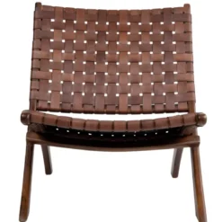 Tiko-fauteuil pliant en teck massif et cuir marron