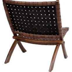 Tiko-fauteuil pliant en teck massif et cuir marron