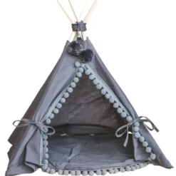 Tipi pour chats chiens et lapins avec pompons petit gris