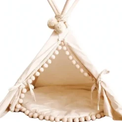 Tipi pour lapin panier pour lapin avec pompons beige