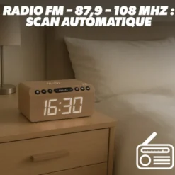 T'nb - radio réveil led en bois avec charge sans fil 15w