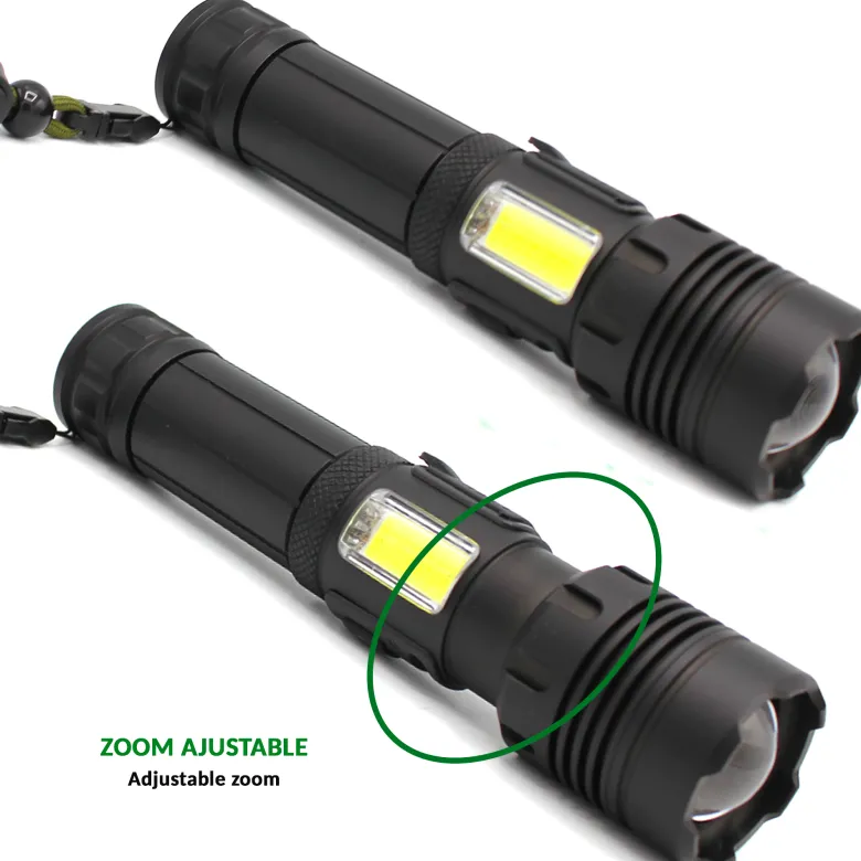 Torche 2000 lumens led portée 1500 m zoom télescopique rechargeable
