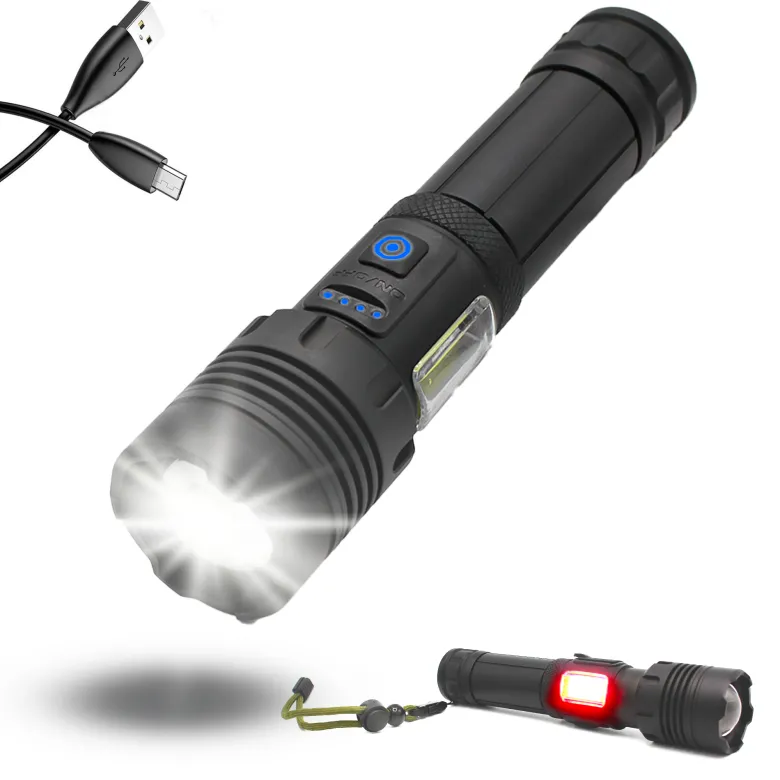Torche 2000 lumens led portée 1500 m zoom télescopique rechargeable