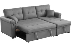 Toronto canapé d'angle droit convertible 4 places en tissu gris clair