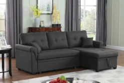 Toronto canapé d'angle droit convertible 4 places en tissu gris foncé