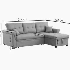 Toronto canapé d'angle droit convertible 4 places en tissu gris foncé