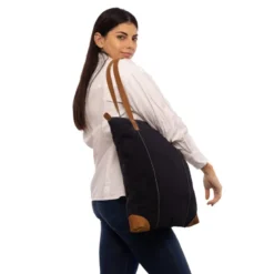 Tote bag cuir et canvas emilie marine