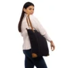 Tote bag cuir et canvas emilie kaki