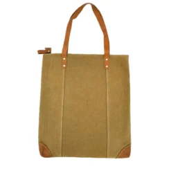 Tote bag cuir et canvas emilie kaki