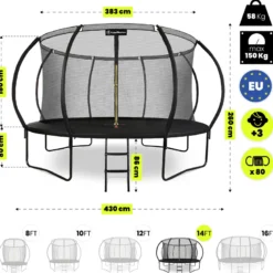 Trampoline extérieur xl 430cm (14ft) avec filet de sécurité renforcé et échelle
